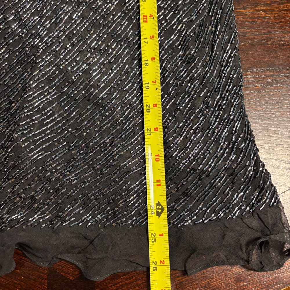 Vintage Y2K Black Beaded Midi Skirt Ruffle Hem Old Money‎ Delicate Evening Large - Picture 8 of 11